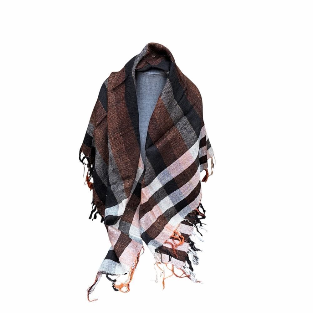 Chaudry KC Black/Brown Plaid Scarf/Wrap w/Tassels. Boho Preppy Classic